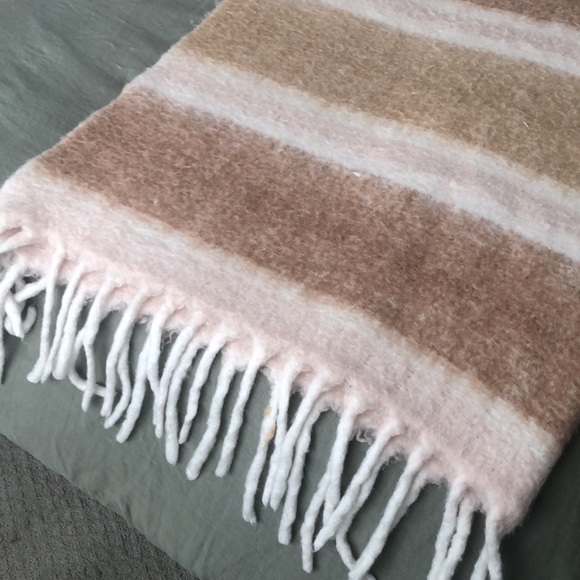 Striped Seriphina Faux Mohair Throw Blanket Peach Cream - Picture 5 of 6